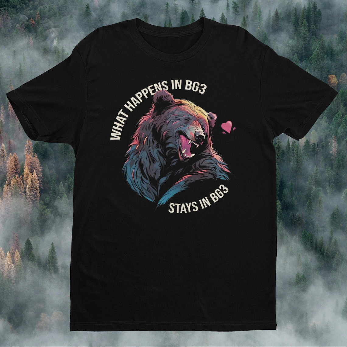 A promotional image of a Baldur's Gate 3 fan-made t-shirt by SpiritedDragonUS on Etsy. 
