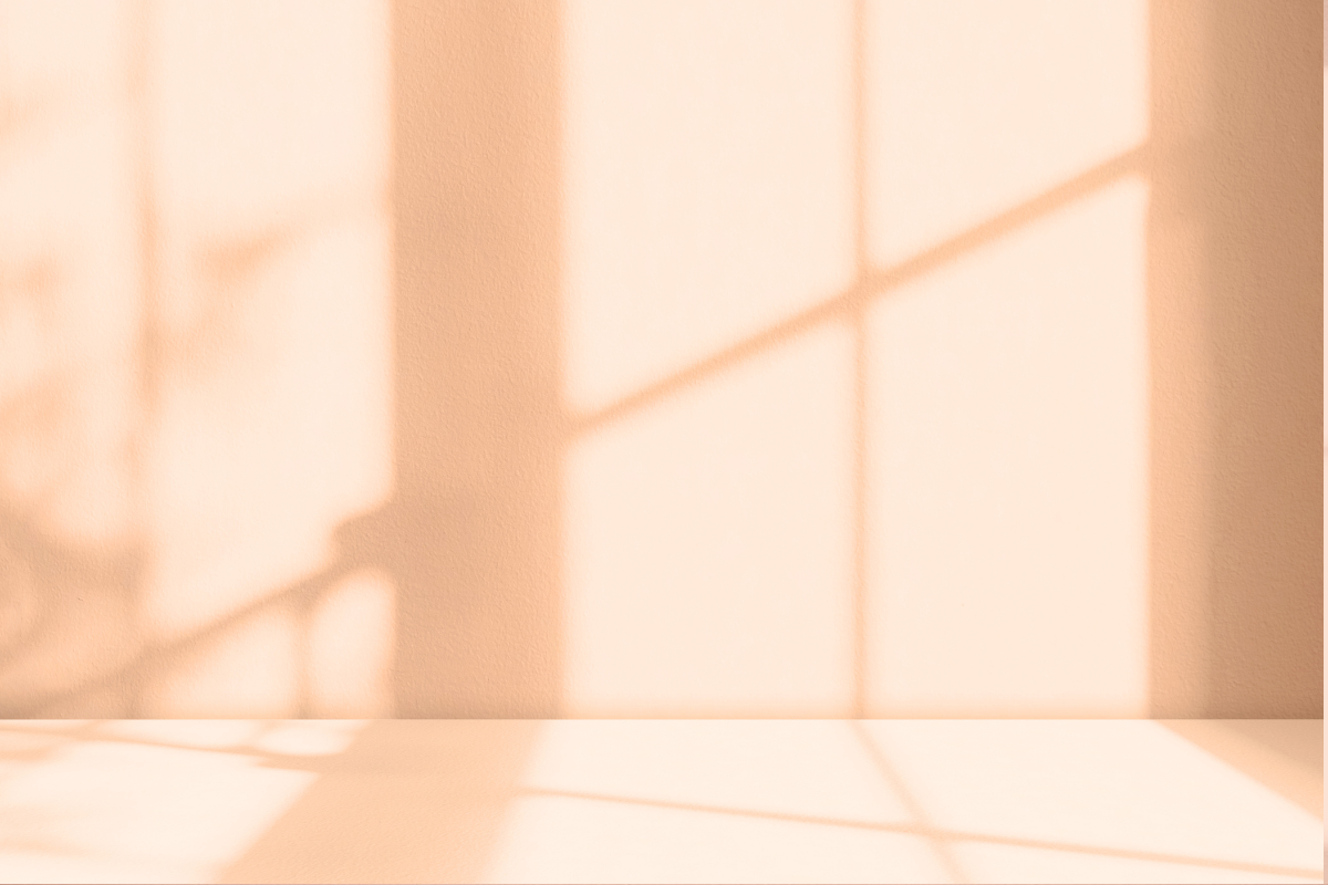 a plain floor and wall in the color peachfuzz accented by shadows and light