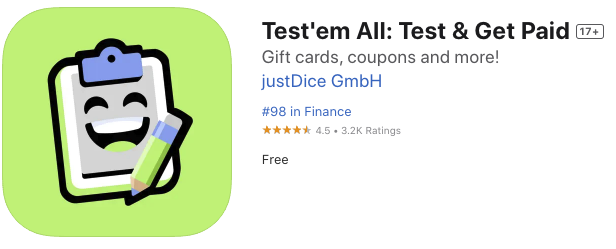 A screenshot of the Test'em All app in the Apple App Store showing its 4.5-star rating with over 3,200 reviews. 