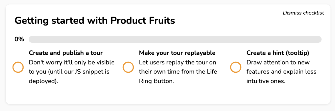 Product Fruit's onboarding checklist