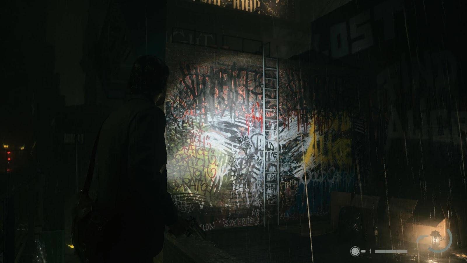 An in game screenshot of Alan Wake in the Dark Place from Alan Wake II. 