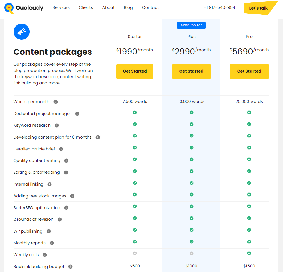 Quoleady pricing for growth marketing services and growth hacking