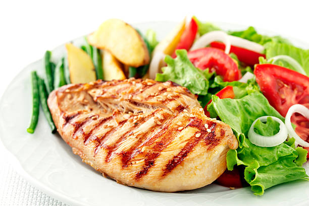 Chicken meal Grilled chicken fillet with salad lean protein The Menopause Diet: 5-Day Plan to Lose Weight