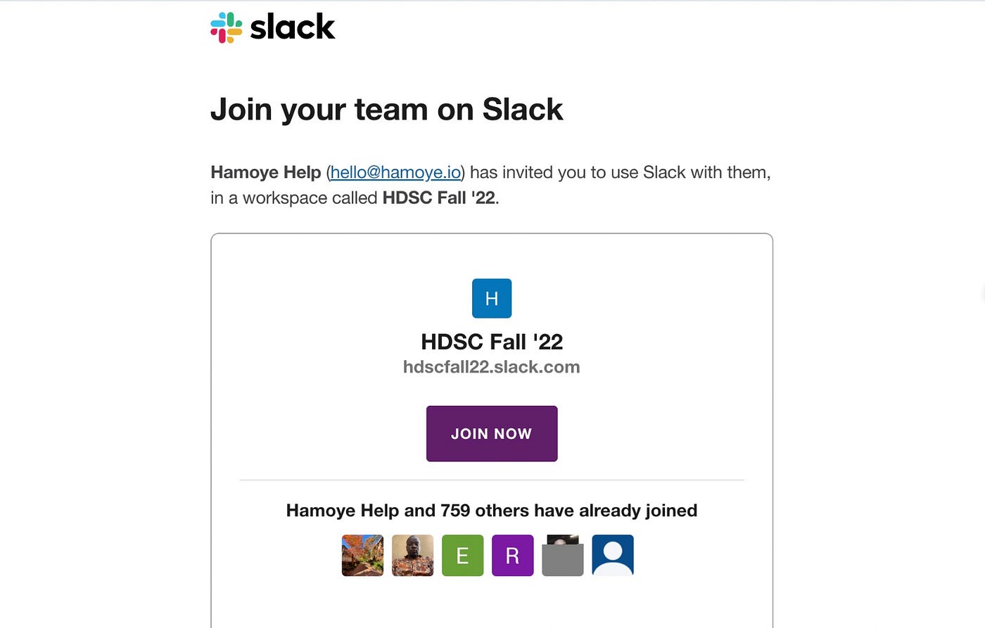 Slack invitation page