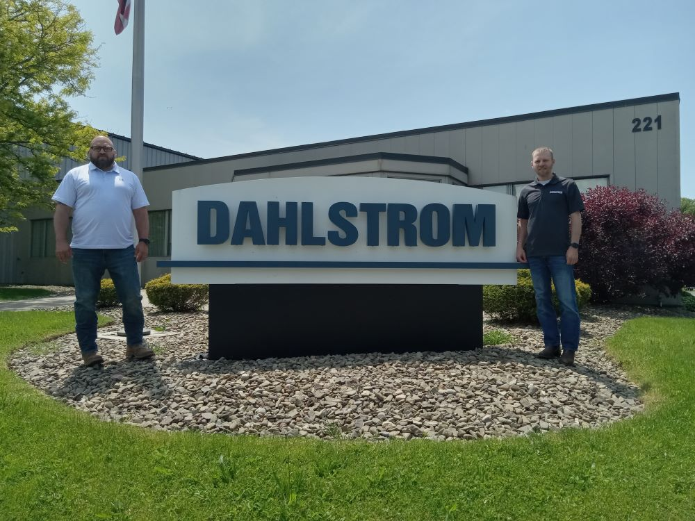 Brad Renwick (left) and Jeremy Blum are the new owners of Dahlstrom Roll Form in Falconer, NY, thanks in part to a recently approved loan by the County of Chautauqua Industrial Development Agency’s board of directors during its April 21, 2024 meeting. (Photo by CCIDA)