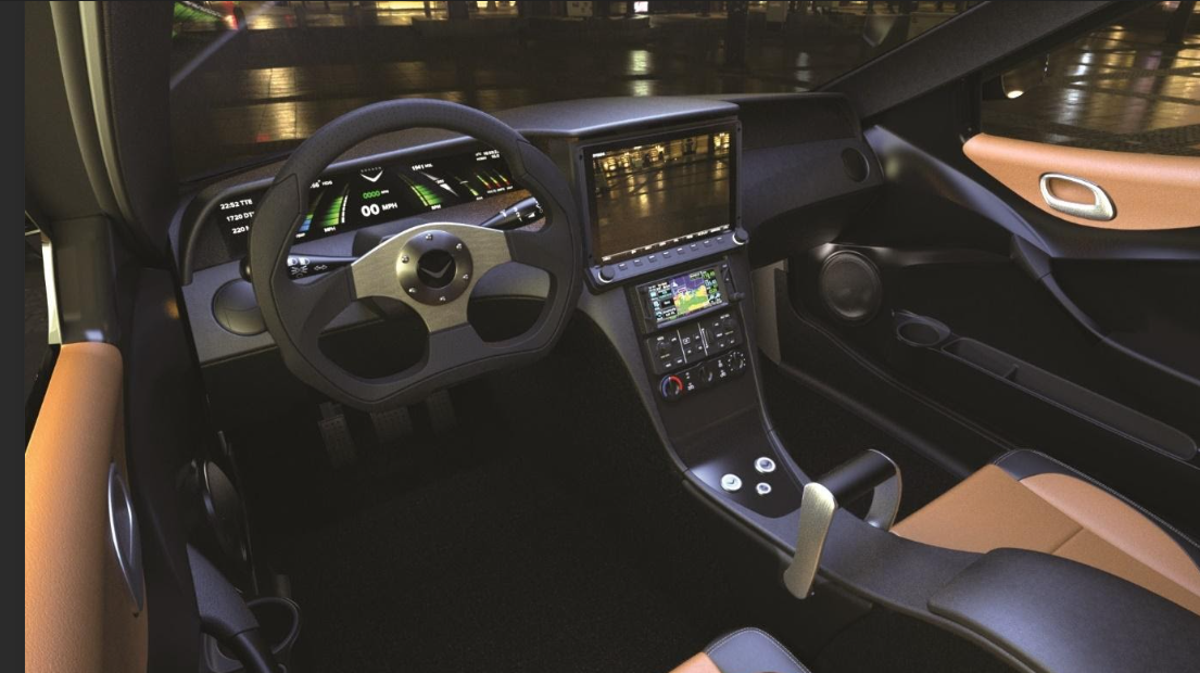 The inside of a car with a steering wheel

Description automatically generated