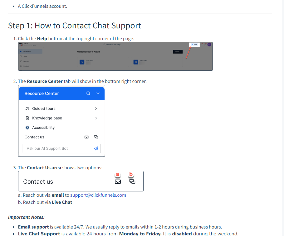 Customer Support for ClickFunnels