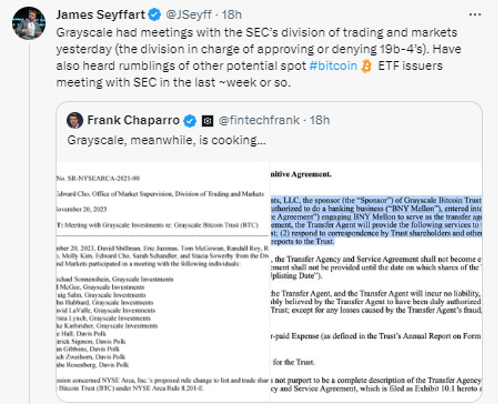 Grayscale Engages With Sec'S Trading And Markets Division On Spot Bitcoin Etfs