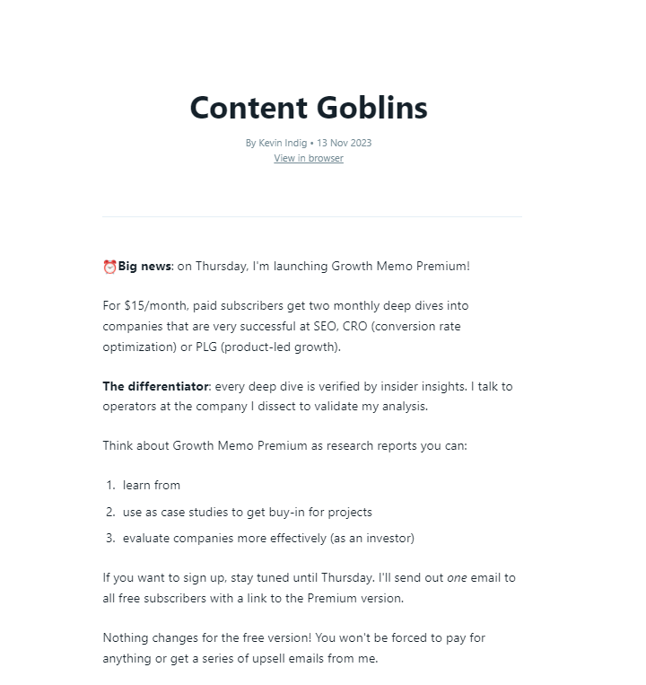 Content Goblins email marketing campaign example
