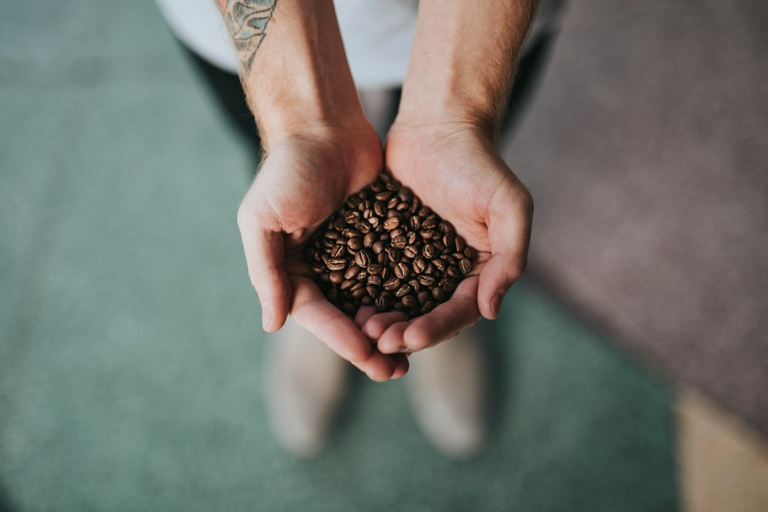 person holding coffee beans in hand
