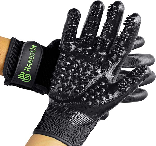 Photo of black HandsOn Pet Grooming gloves