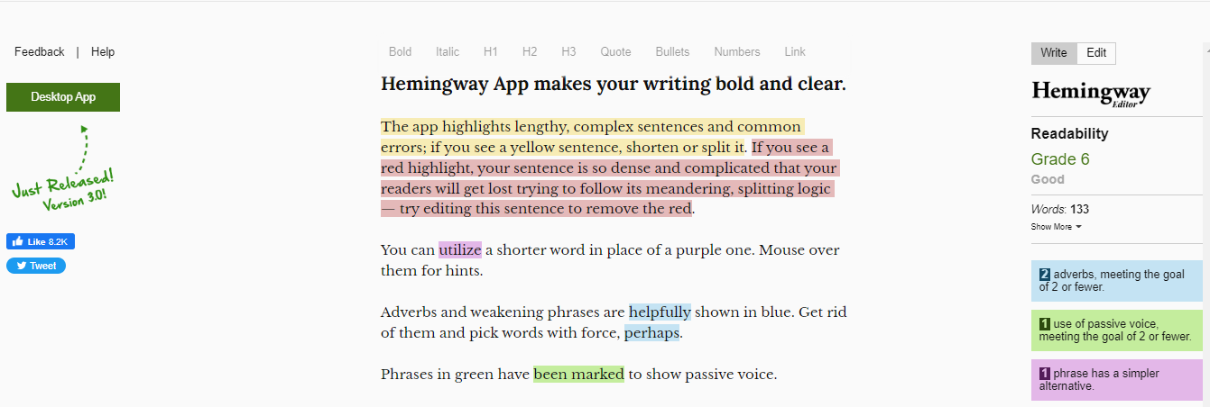 Hemingway Editor aims to enhance the readability of your writing