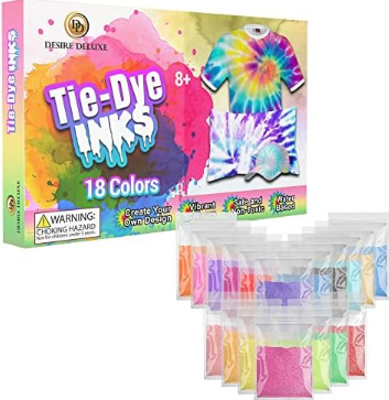 A box of tie dye inks

Description automatically generated