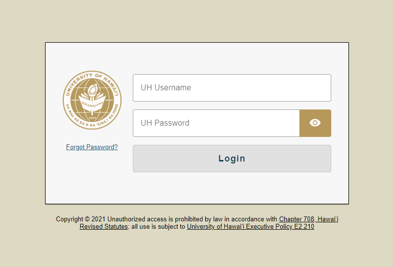 Log in page to access the Kuali Form