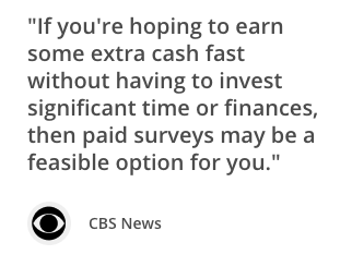 A quote from CBS news on the Swagbucks website recommending paid surveys to earn extra cash fast.