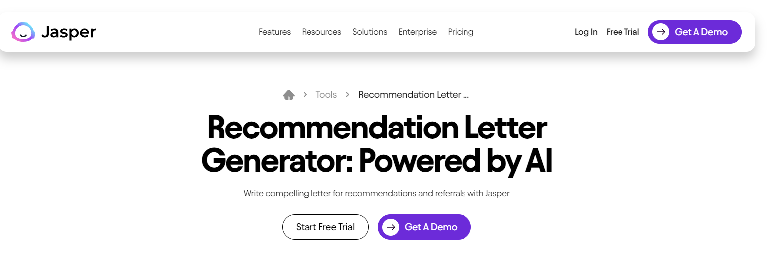 Jasper AI's Recommendation Letter Generator