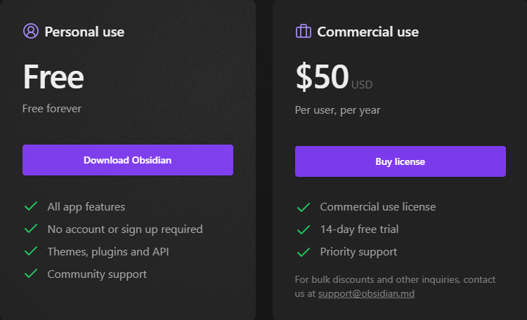 Pricing Plans for Obsidian