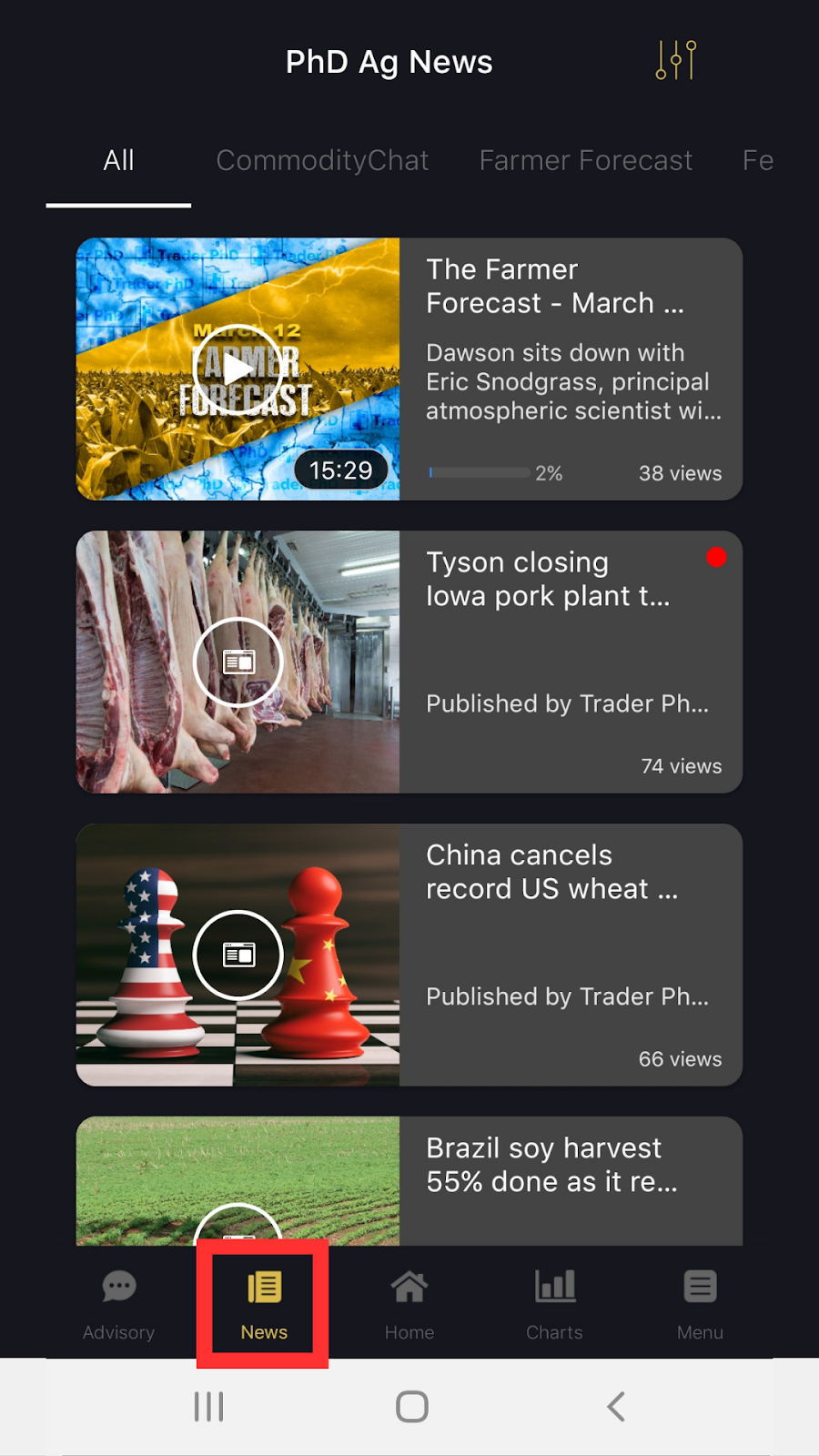 Trader PhD App News Tab