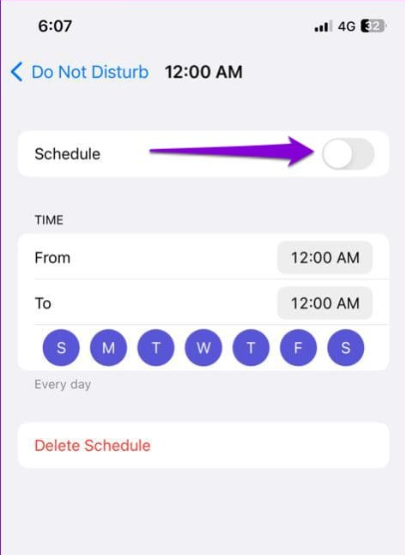 Disable the scheduled Focus Mode by clicking on the toggle.