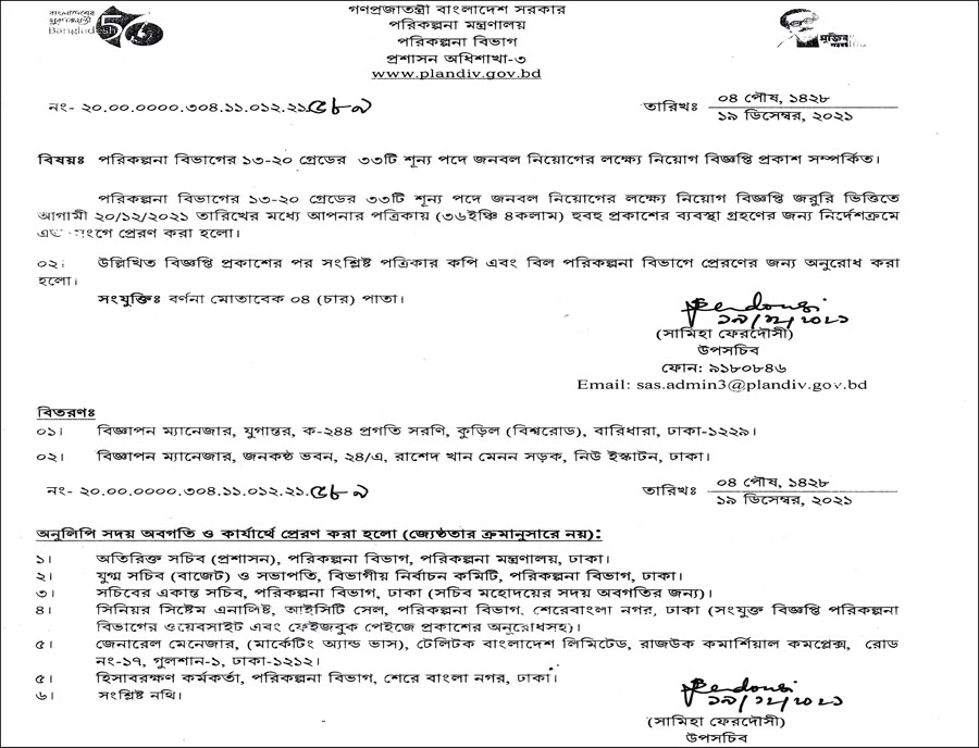 Planning Division Job Circular