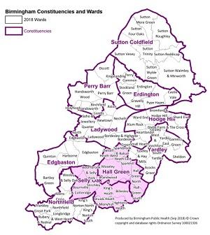 Map of Birmingham showing the area covered by the central locality