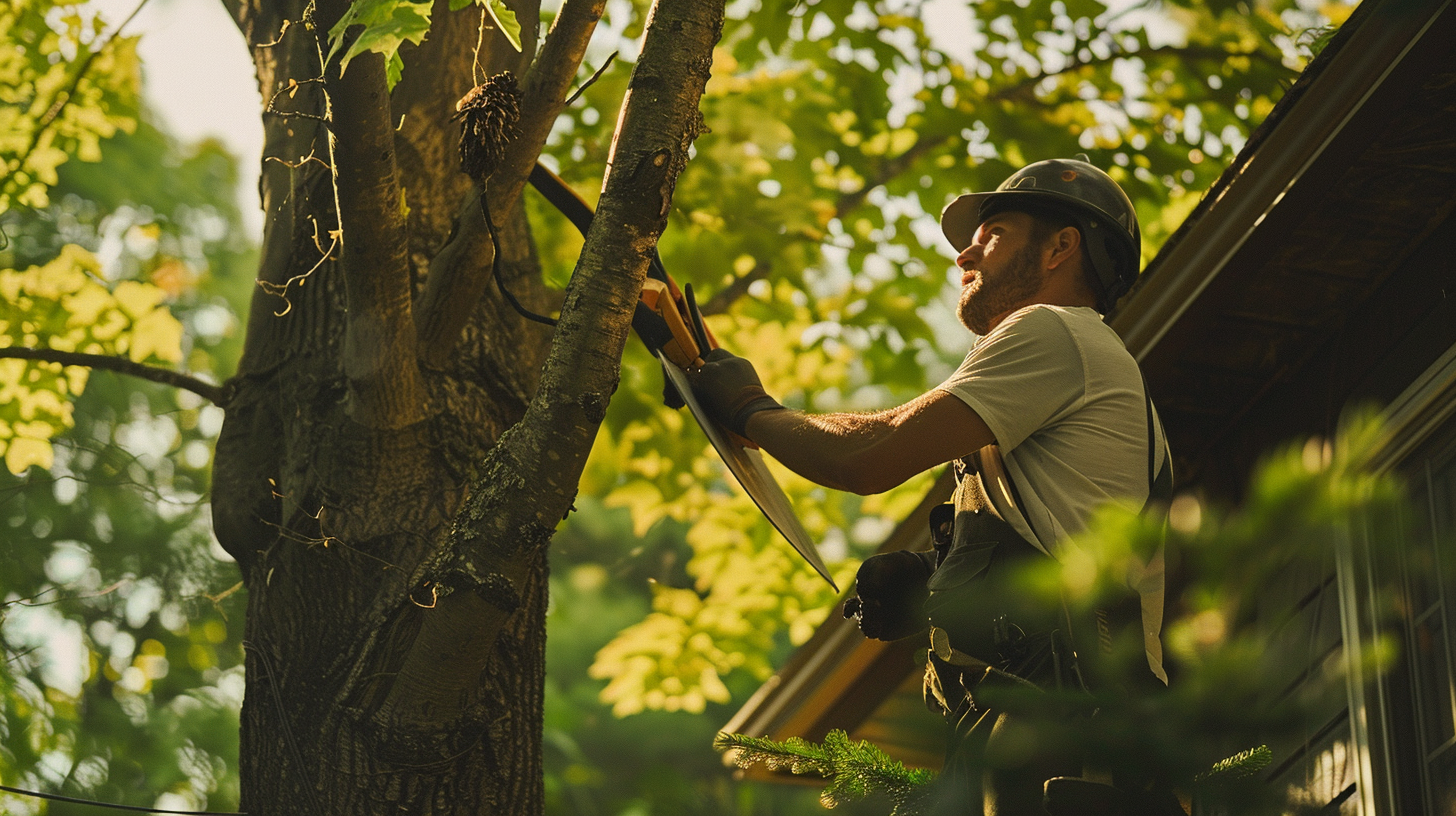 arborist carefully pruning branches from a tall, healthy tree