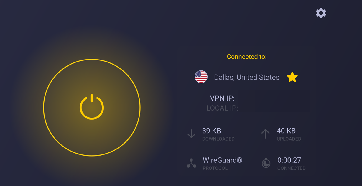 Screenshot of the CyberGhost VPN app connection status