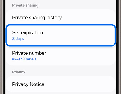 Set expiration highlighted in Quick Share app