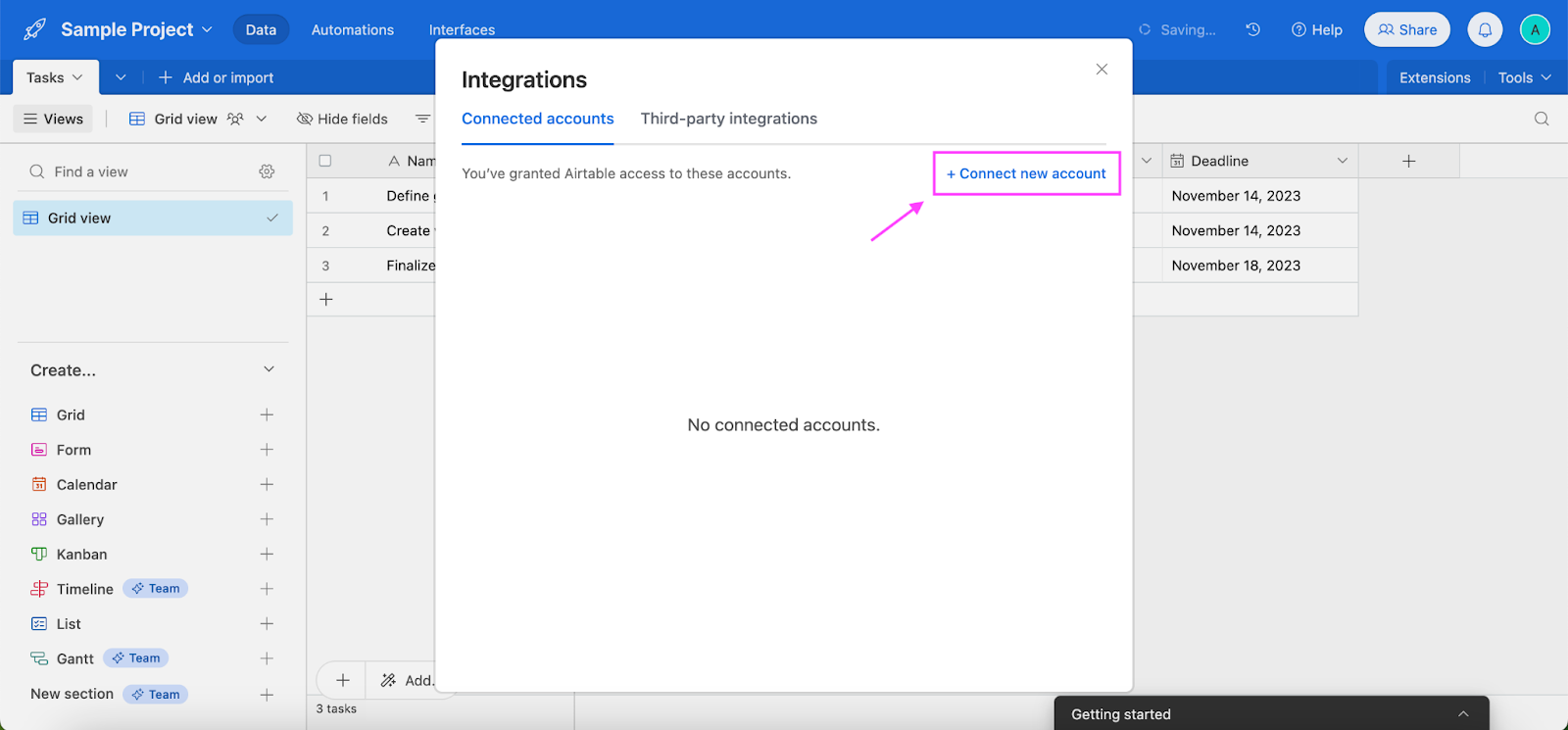 Google Docs integrations - Connect new Google Docs account on Airtable