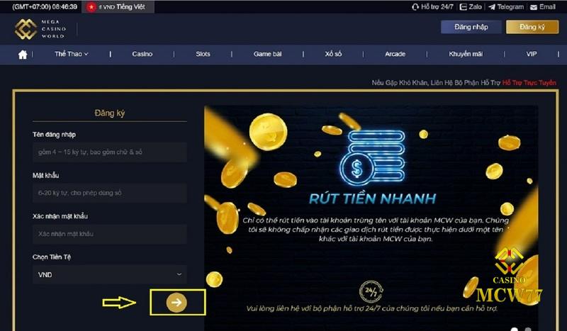 Đăng ký hội viên trước khi muốn trở thành đại lý MCW77