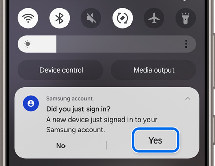 Yes highlighted on a Samsung account notification