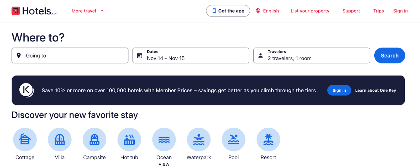 Hotels.com booking page
