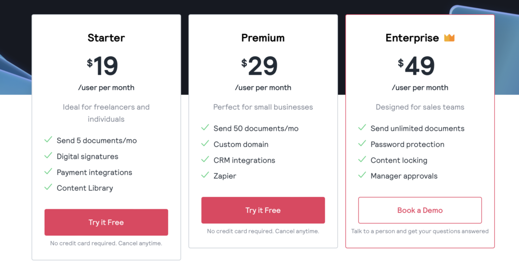 Better Proposals tiered pricing model