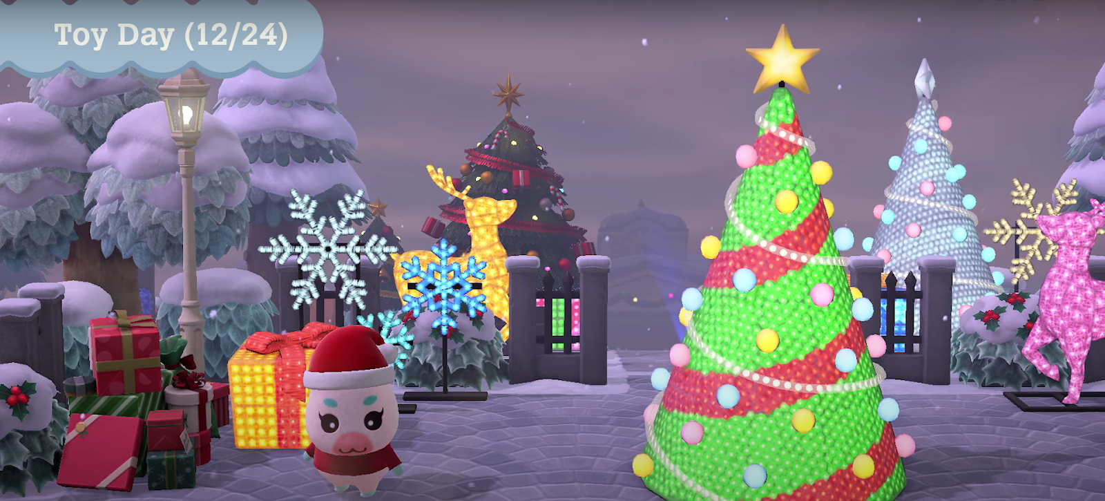 An screenshot from the trailer for the Toy Day Christmas event from Animal Crossing: New Horizons.