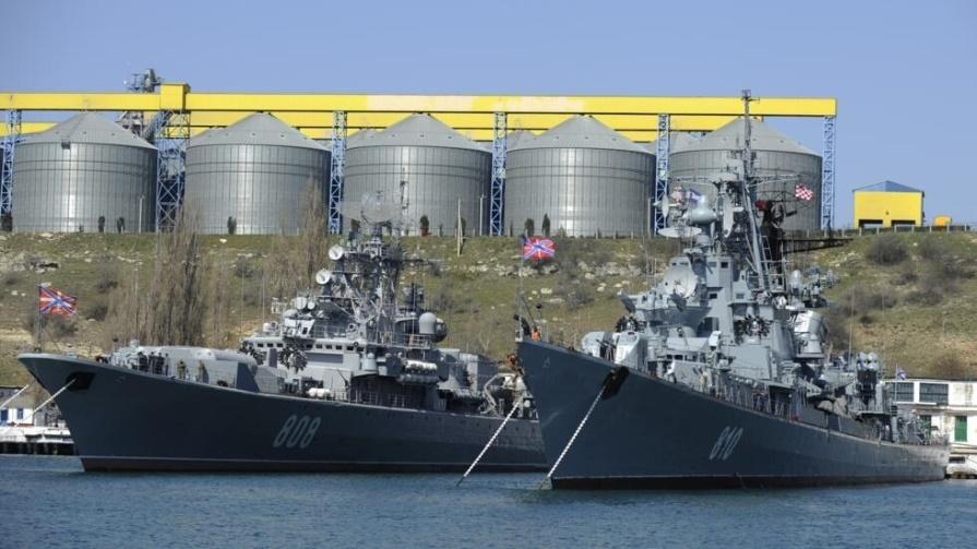 Russian Black Sea fleet ships are anchored in one of the bays of Sevastopol, Crimea, Monday, March 31, 2014. In Moscow, the lower house of parliament voted unanimously Monday to annul agreements with 