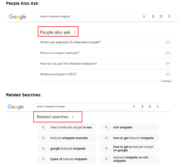 Image Illustrating People Also Ask and Related Searches in Google