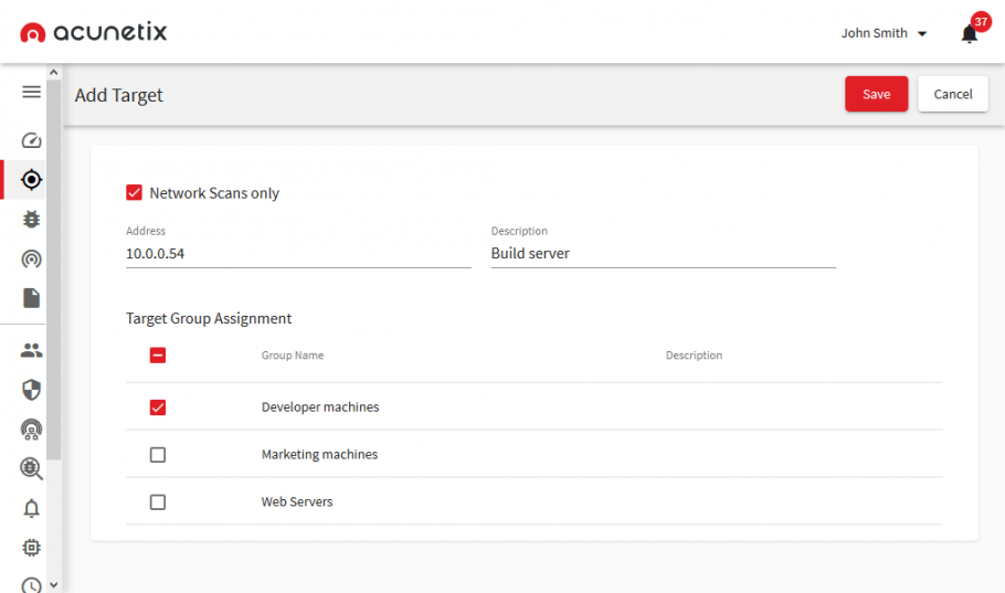 Setting up a network scan target