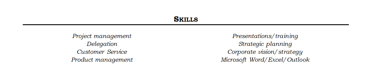 resume examples about skills