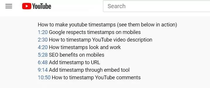 timestamps in youtube video description