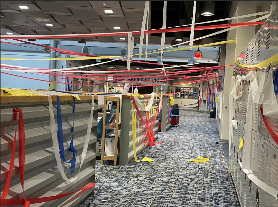 Colored streamers decorate the upstairs of MSMHS.