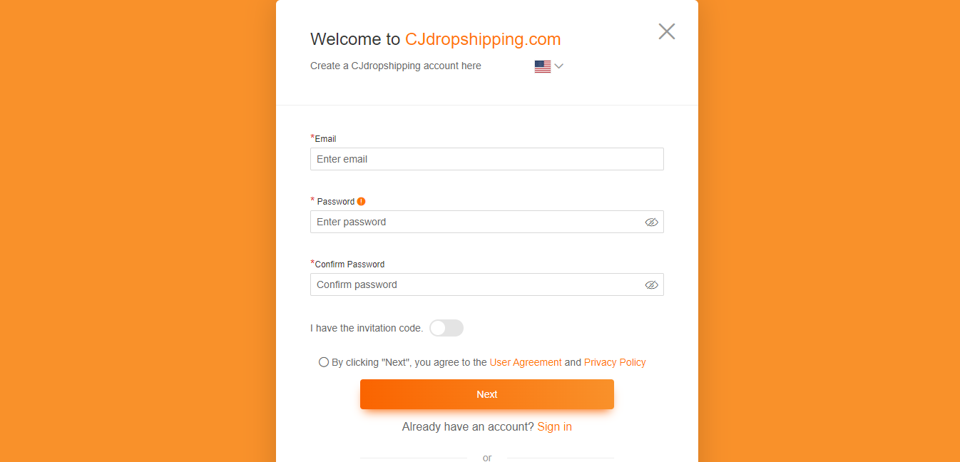 Sign up for a CJ Dropshipping account