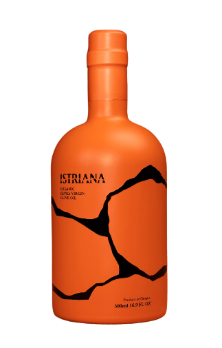 A bottle of oil with a black and orange design

Description automatically generated