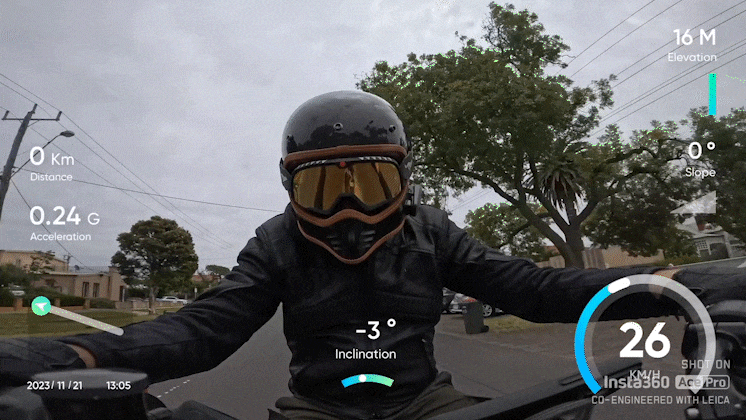 Add data stats overlay into footage with Insta360 Ace Pro. Footage from Moto Feelz.