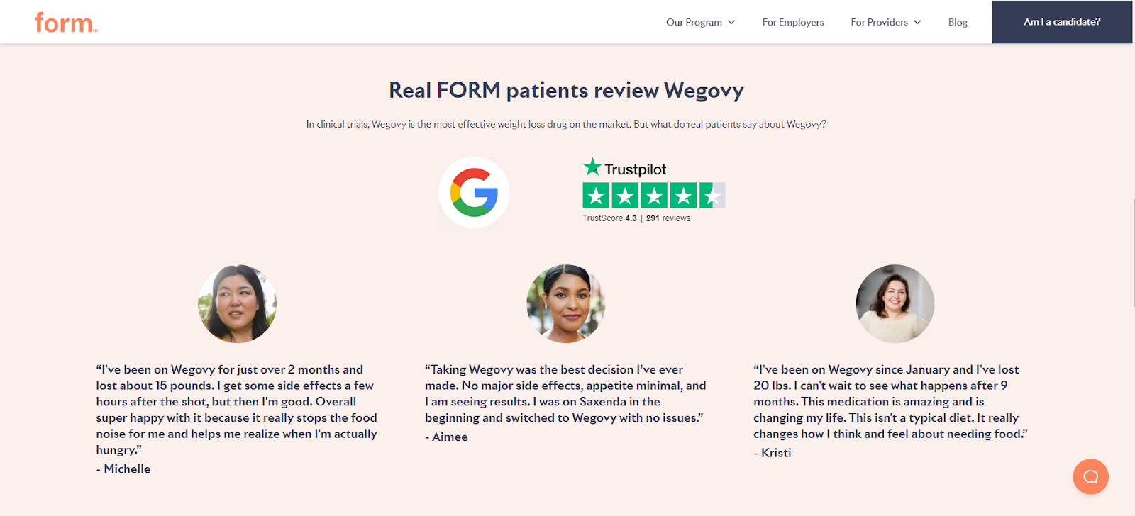 Screenshot of customer reviews about Wegovy
