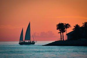 Sailing boat during sunset in the Florida Keys