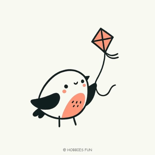 Kawaii Bird with Kite Drawing Easy
