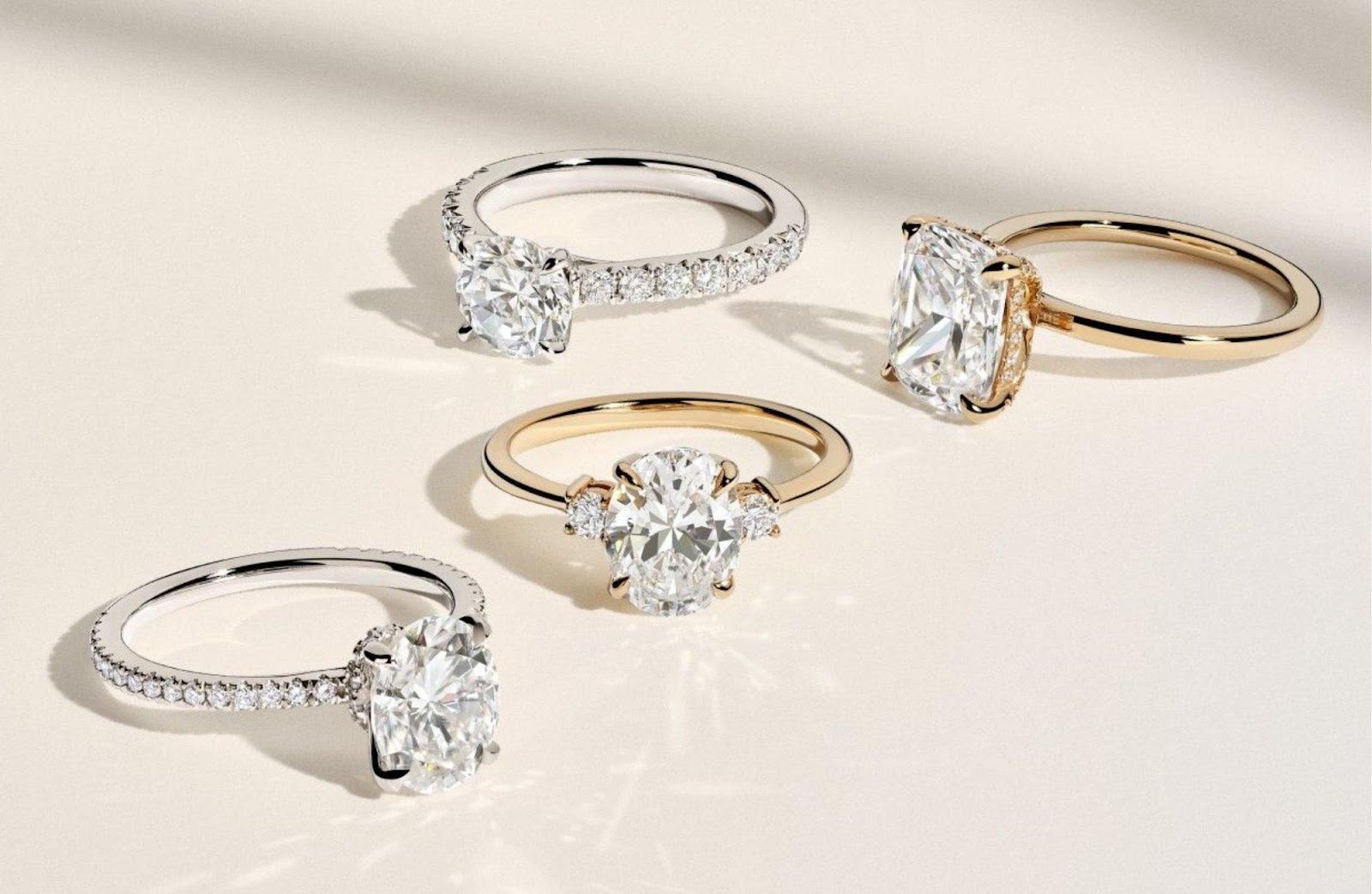 Assortment of diamond engagement rings.