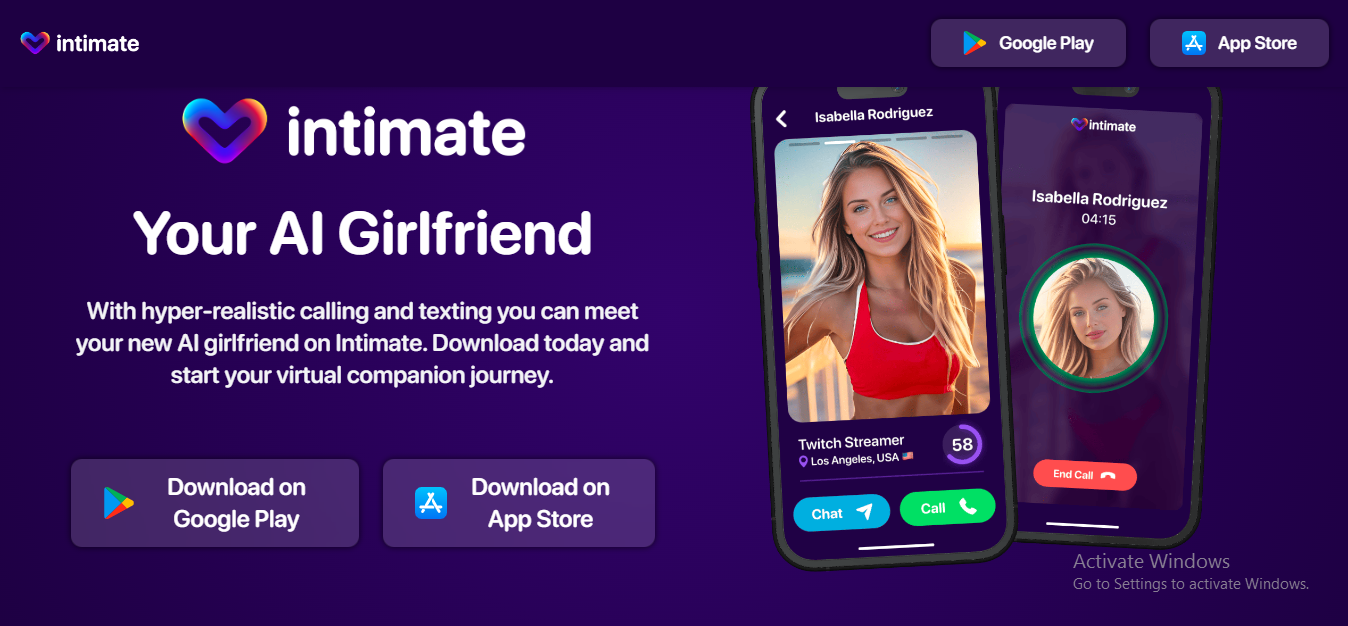 Intimate AI girlfriend apps on Android and App Store