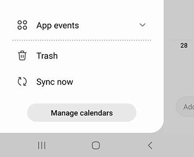 Manage calendars displayed on a Galaxy phone