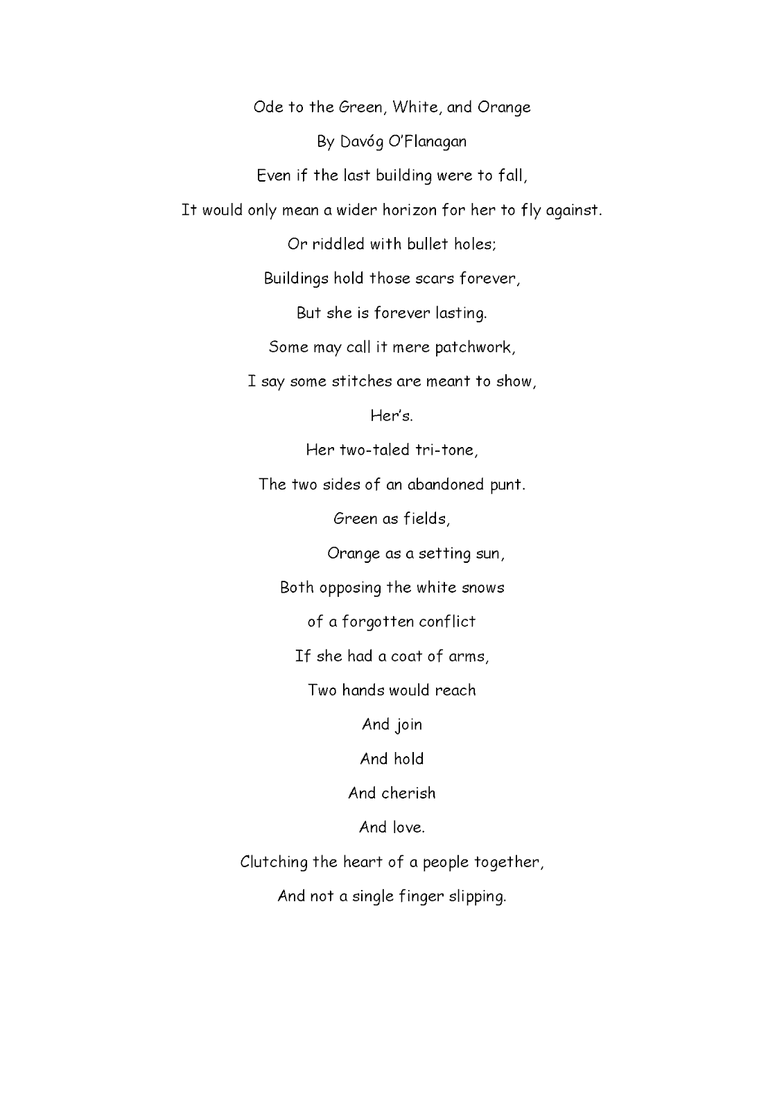 Best Poem Glenamaddy CS 5th Year student Davg Poem